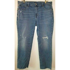GAP 31/12 Medium Wash Girlfriend Distressed No Stretch Jeans Raw Hem 26" inseam